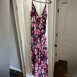 Red Floral strappy maxi dress